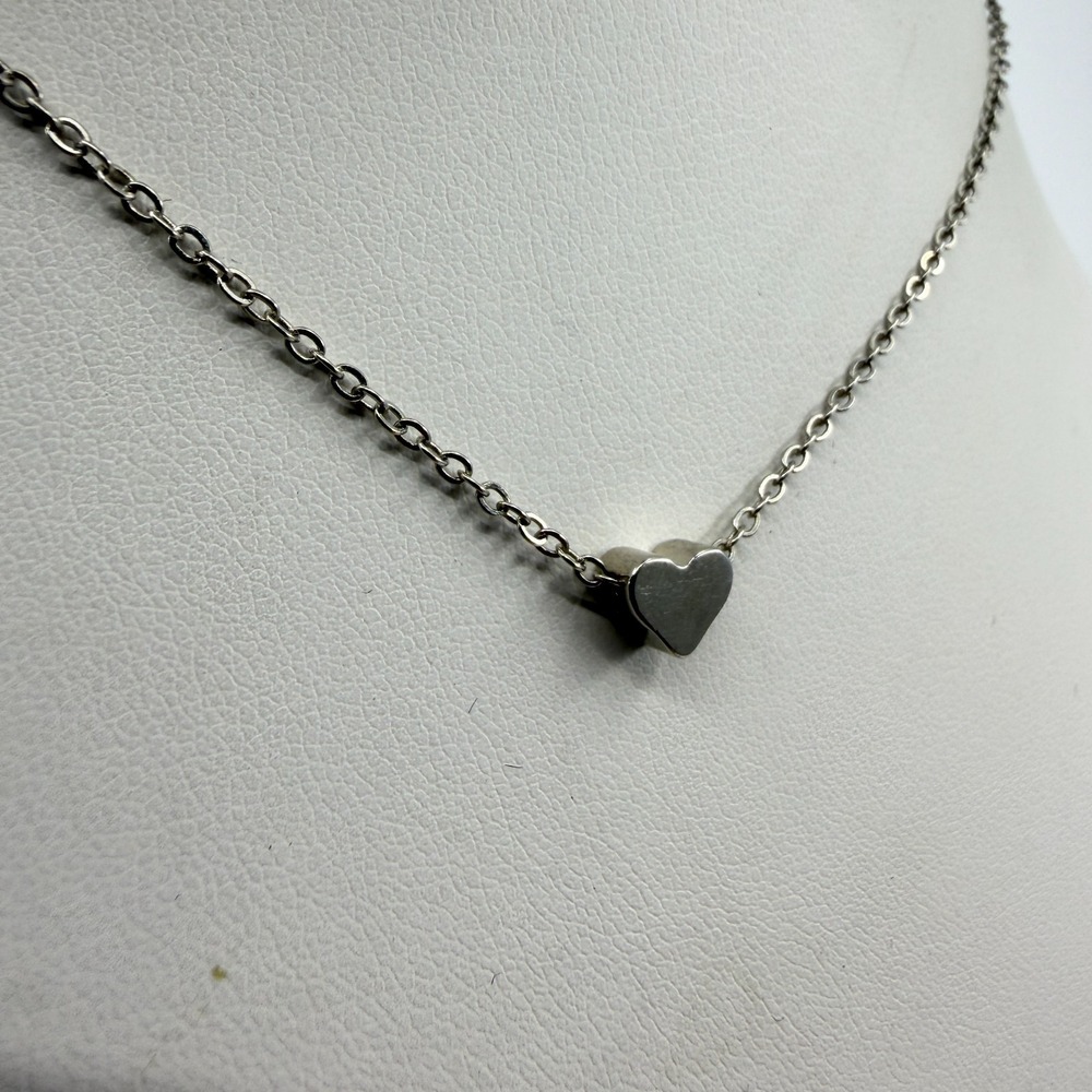 Minimalist Silver Tone Heart Pendant Necklace Dainty Layering Jewelry Gift 90s